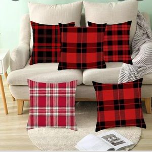 6 red plaid buffalo check throw pillow covers